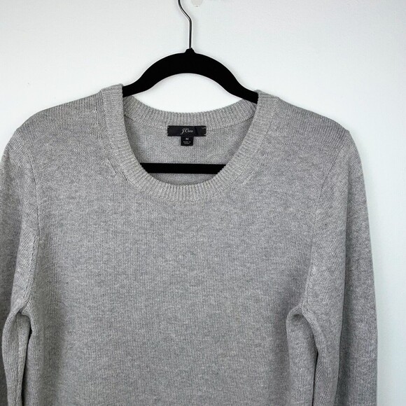 J. Crew Grey Ruffle Long Sleeve Pullover Sweater Cotton Crewneck Knit Women's M - Picture 2 of 7